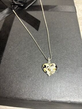 Heart Glass Pendant Necklace in Cream and Black - Women Jewelry